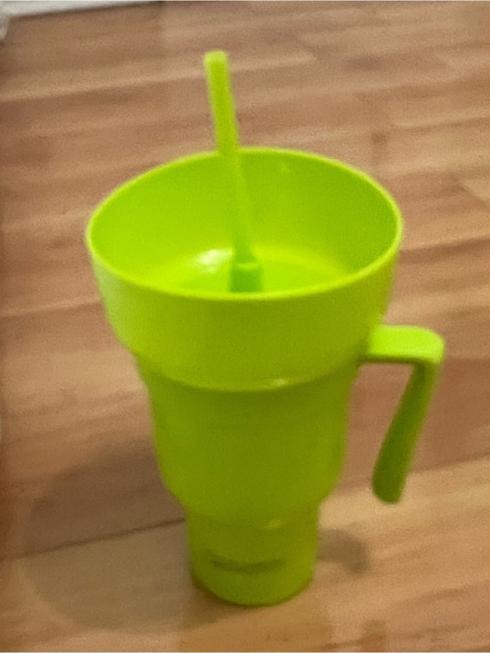 Lime Green Plastic Beverage Cup with Straw and Handle